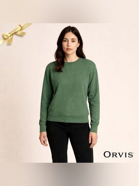 ORVIS Sweatshirt Adult Forest Green Casual Crew Neck Oversized Sweatshirt S